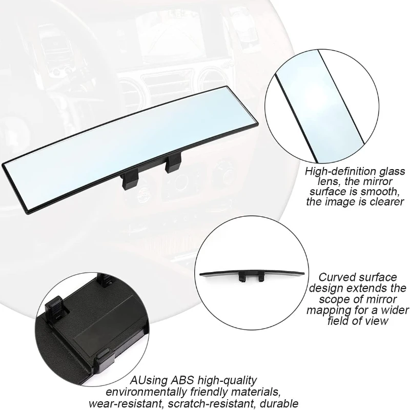 1/2 Pcs Clip On Curved HD Panoramic Rearview Mirror Anti Fog Anti Glare Wide Vision Mirror Auto SUV Truck Safe Driving Accessory