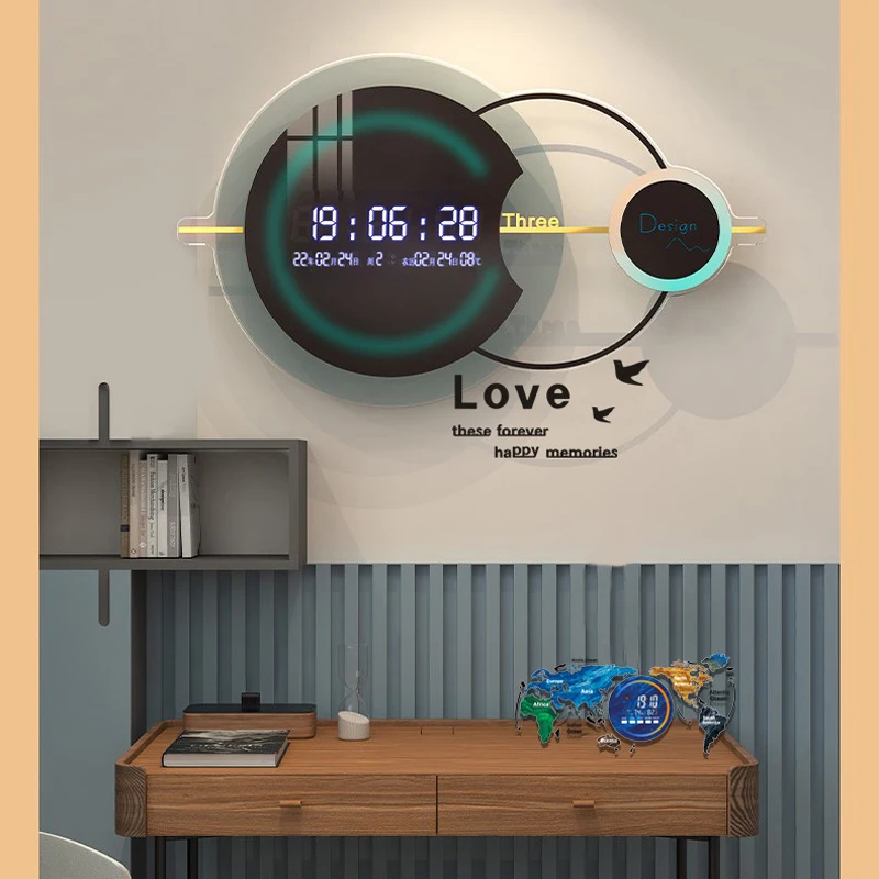 Smart Electronic Clock for Living Room Large Digital Wall Watch Luxury Modern Home Decoration New