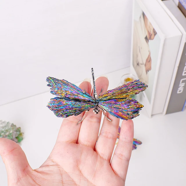 1PC Natural Crystal Stone Reiki Gemtone Healing Aura Tourmaline Colorful Flame Butterfly Animal Statue Home Garden Decorations 6