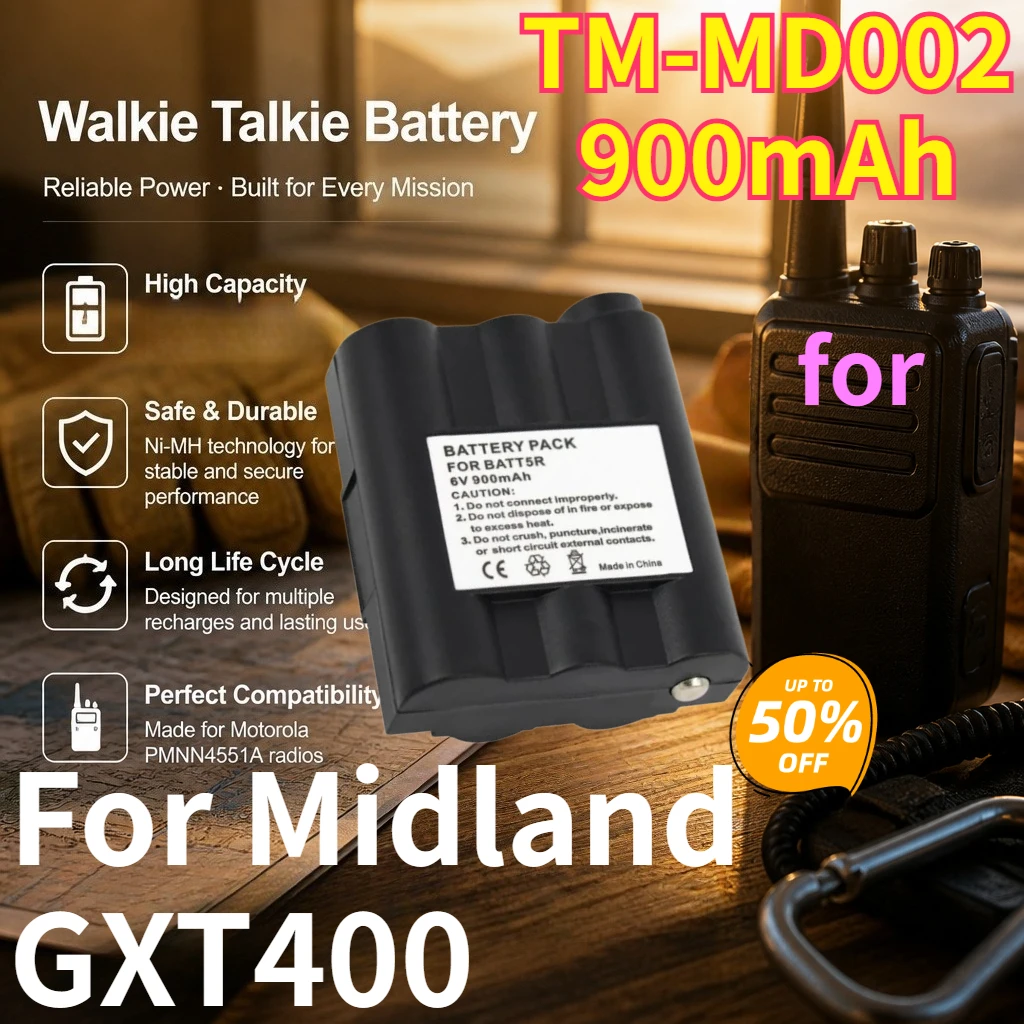 High Quality TM-MD002 6V 900mAh Walkie Talkie Batteries for Midland GXT400 Replace Rechargeable Lithium-ion Battery