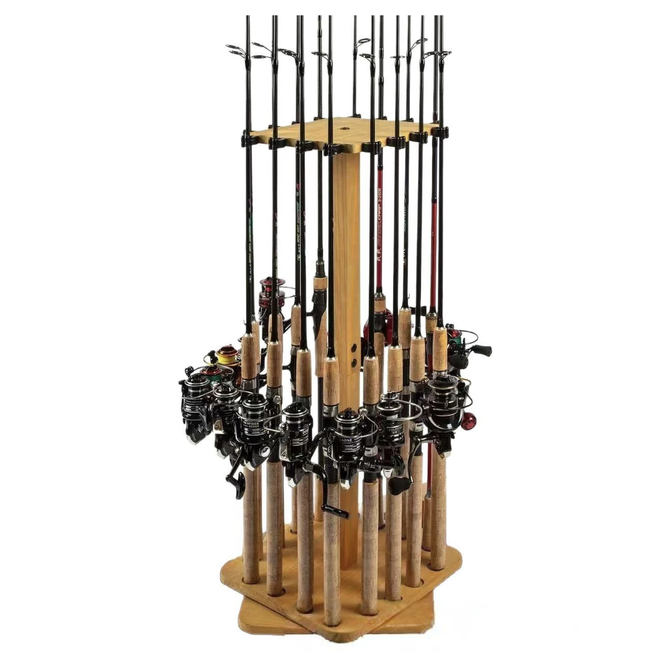 حامل قضيب صيد خشبي قابل للدوران عموديًا مكون من 16 مقعدًا