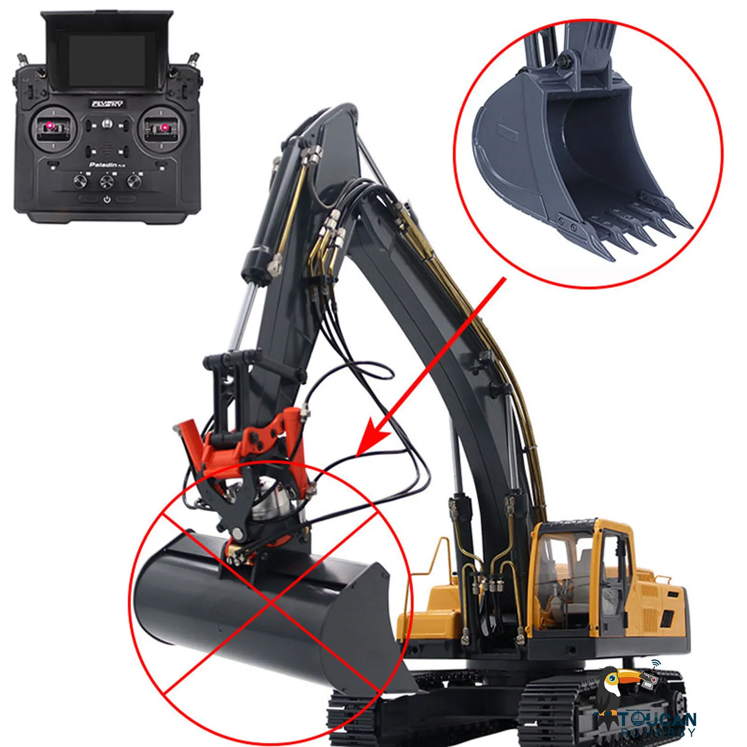 JDM 1/14 RC Hydraulic Excavator for EC360 V2 Upgraded Digger Construction Vehicle Sound Light Systems PL18LITE Toy TH22498