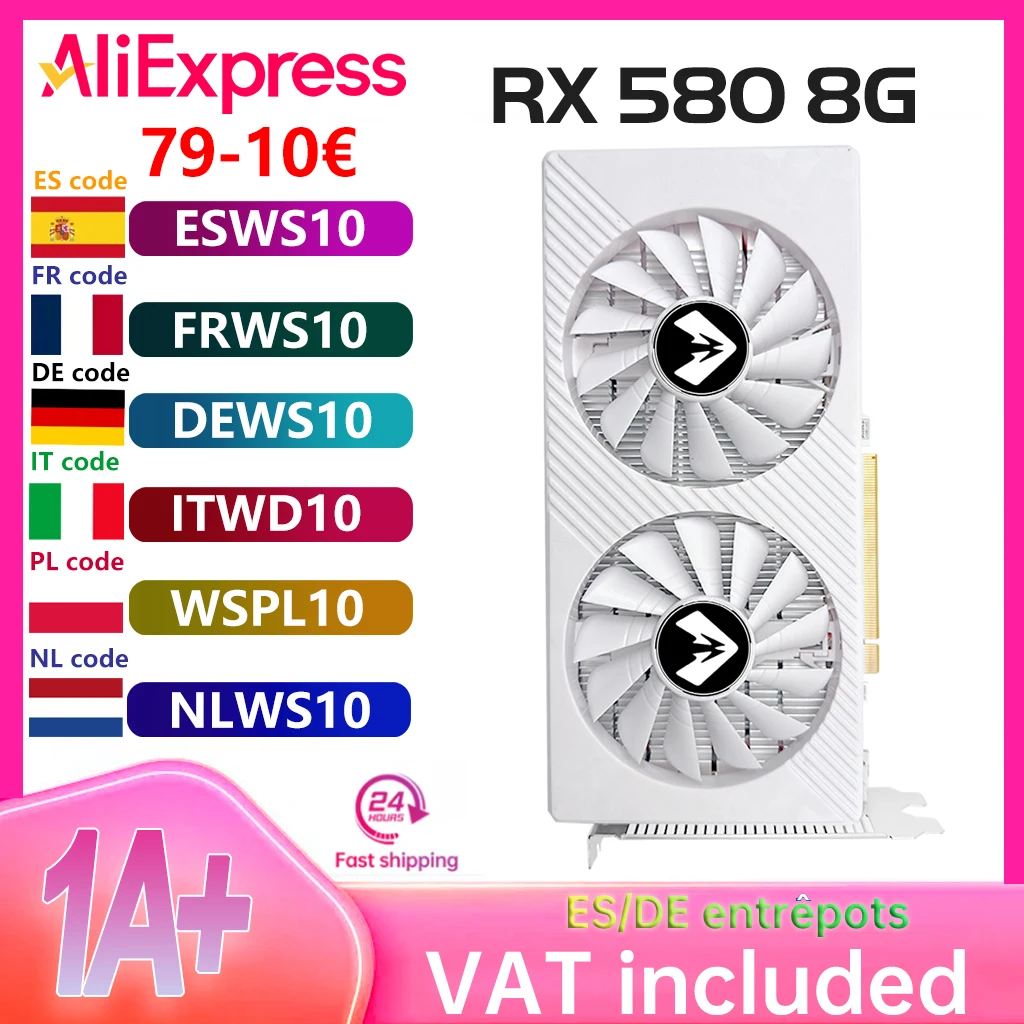 SOBalance-Carte de jeu vidéo mémoire, Radeon Jas580, 8G, GDDR5, GPU PCIE 3.0x16, Composants informatiques de bureau, AMD RX 580 8G