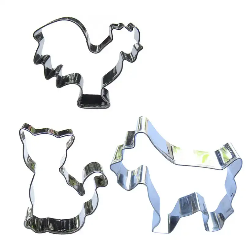 3 pcs Cartoon Dog Cat Chicken Stainless steel Cookie cutter biscuit embossing machine Chocolate Pastry Cake decorating tools