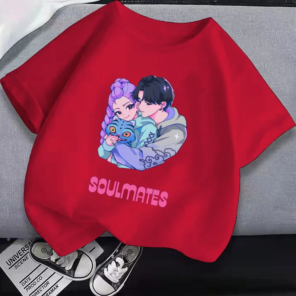 90s Kpop شيطان الصيادين ملابس الأطفال تي شيرتات قصيرة الاكمام لطيف Kpop شيطان الصيادين تي شيرت Harajuku التي شيرت للبنين بنات