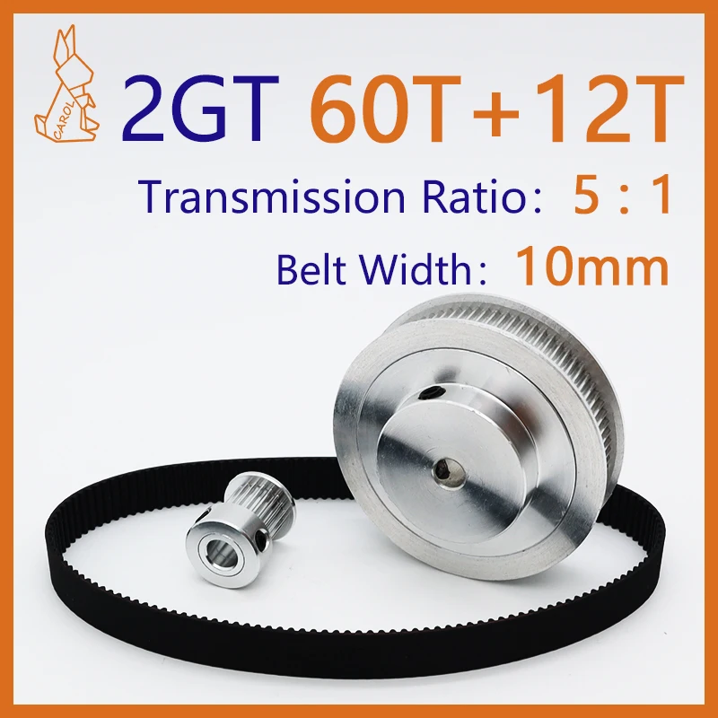 60Teeth 12Teeth 2GT Timing Pulley Set Reduction 5:1 Belt Width 10mm 3D Printer Pulleys Synchronous Wheels 60T 12T GT2 Pulley Kit