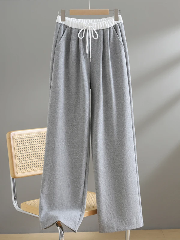 

Autumn 2025 Women's Loose Color Blo Elastic Waist Casual Long Pants Straight Leg Sweatpants Extended Wide Leg Pants