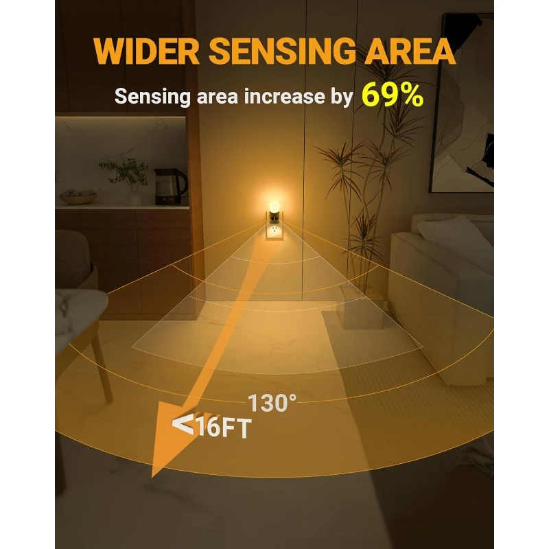 Lyridz LED-Nachtlichter stecken in die Wand mit Bewegungssensor, 1-150 lm dimmbares Plug-in-Nachtlicht für den Innenbereich für Schlafzimmer, -