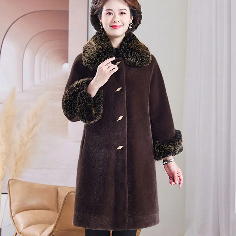 Women's Models Fall Winter Coat Faux Fur Coat Faux Fur Middle-aged Retro Simple Comfortable Loose Leisure Soft Niche Versatile