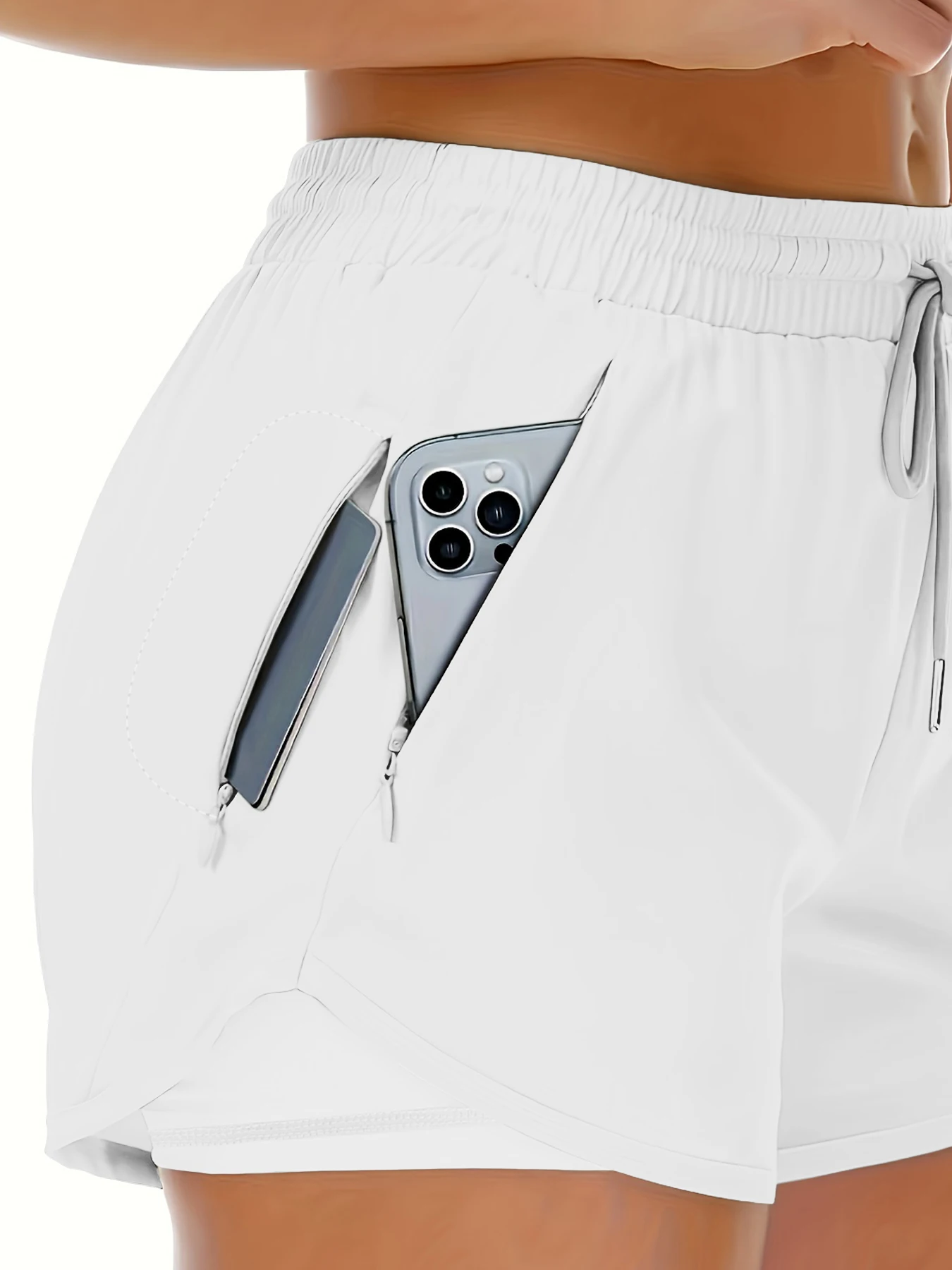 Sportshorts für Damen, zum Laufen, für Yoga, zweiteiliges Design, Shorts mit Anti-Exposition-Funktion, für Fitness, elastisch, figurformende Leggings. – Detail 16