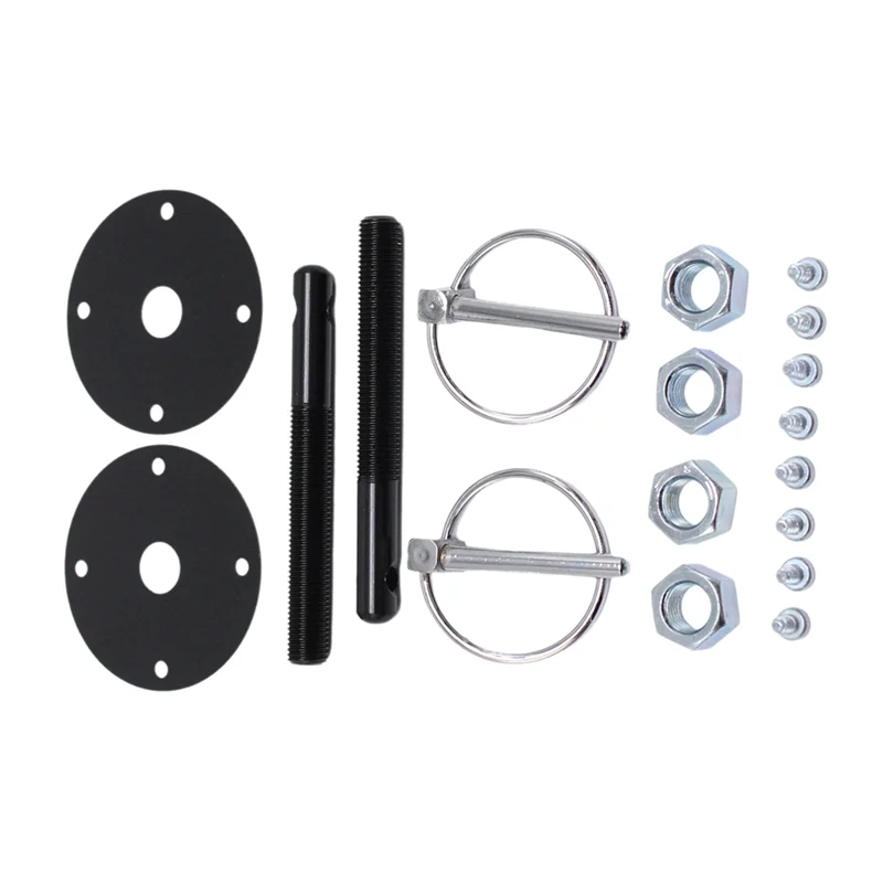 

【Price Drop !!】 Flip-Over Style Latch Hood Pin Kit Black Billet Aluminum Bonnet Universal For GM Chevy Ford Flip-Over Pins Scuff