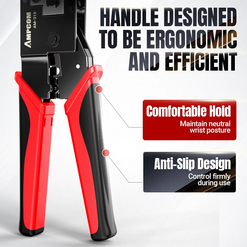 AMPCOM RJ45 Crimping Tool Ethernet Network LAN Cable Crimper Cutter Stripper Plier 8P RJ45 6P RJ12 RJ11 for Modular Connector