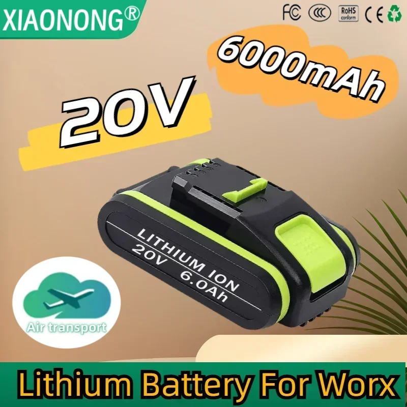 

New Power Tools Rechargeable Replacement Battery 20V 6000mAh Lithium for Worx WA3551 WA3553 WX390 WX176 WX178 WX386 WX678