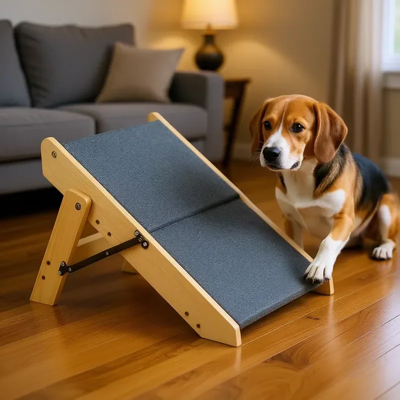 Foldable Wooden Dog Stairs 2 Step Non Slip Surface Minimalist Design Indoor Use Pet Ramp