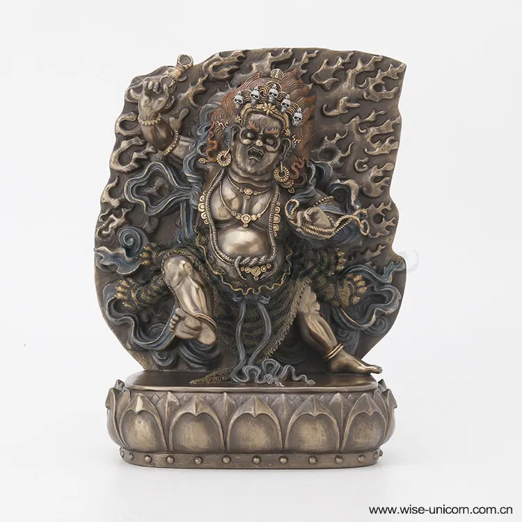 Vajrapani Resin Statue Tibetan Buddhism Figurine Wrathful Appearance With Vajra Flaming Halo Lotus Base Religious Sculpture