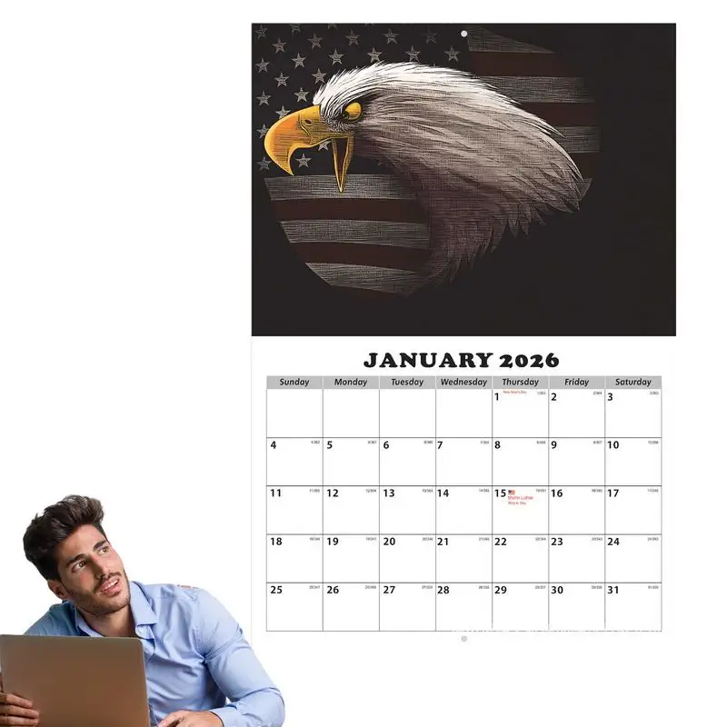 Monthly Wall Calendar 2025 Flag Eagle-Themed Calendar Decor Clear Printing Vertical Wall Calendar For Living Room Bedroom