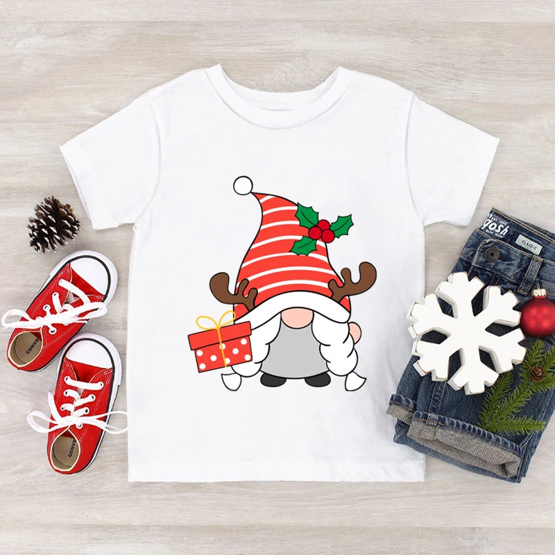 Funny Cute Gnome Graphic Kids Clothes Fashion Trend Merry Christmas T Shirt Short Sleeve Personality Fashion Boy Girl T-shirts