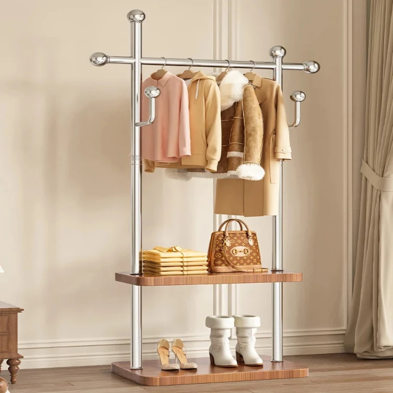

Retro Floor Standing Garment Rack - 5-Tier Stainless Steel Organizer Luxury Adjustable Hall Tree with Shelves for Bedroom/Closet