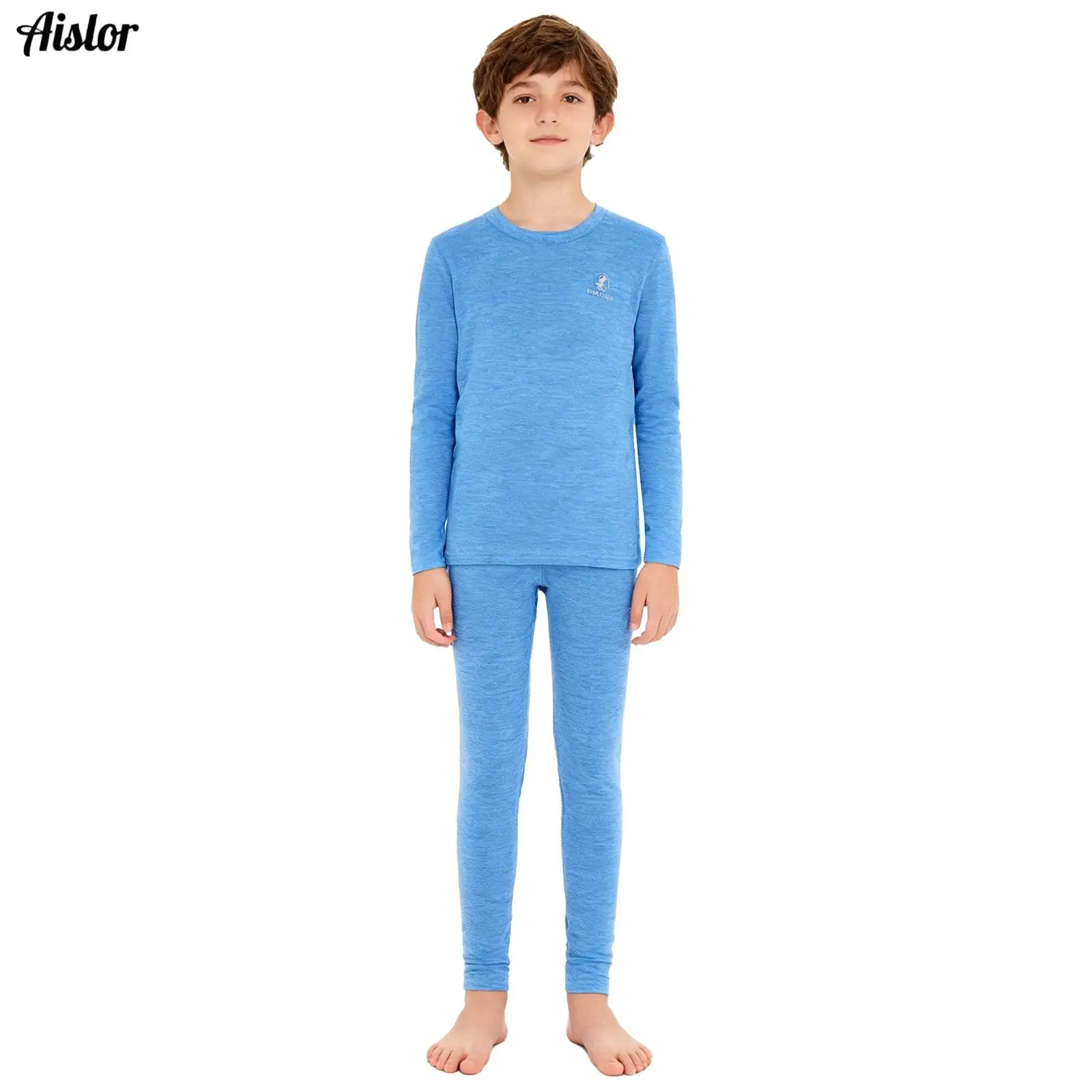 

Kids Boys Girls Solid Color Thermal Underwear Set Sleepwear Loungewear Round Neck Long Sleeve Top+Elastic Waist Leggings Pants