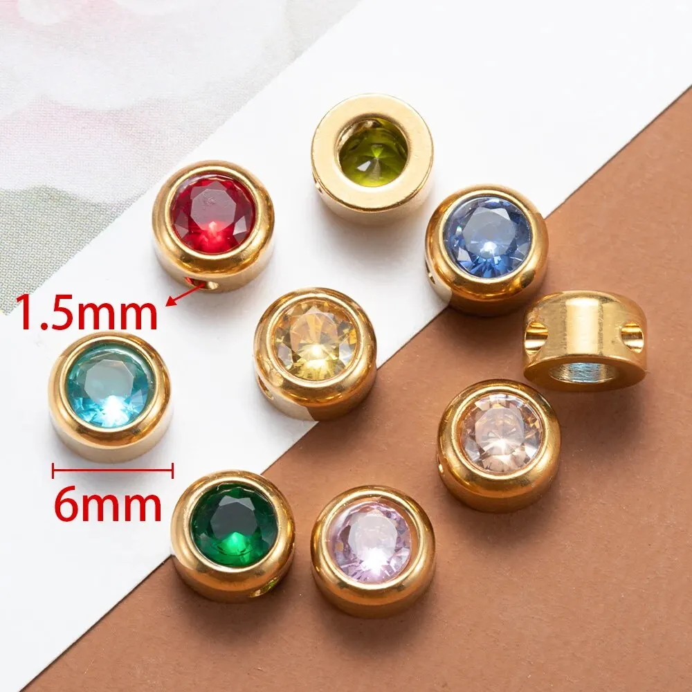 10pcs/Lot Gold Color Stainless Steel Zircon Beads 6mm Small Charms Pendants for Women DIY Jewelry Necklace Bracelet Making