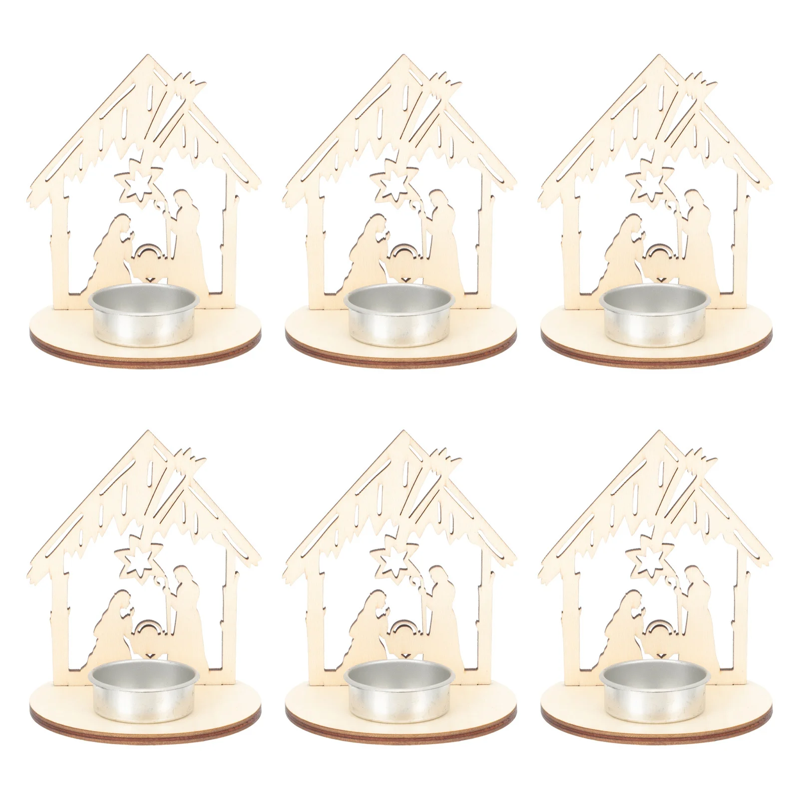 Imagen 6: Estante de madera para decoración de mesa, soporte rústico para decoración de comedor, candelabro, uso en festivales religiosos, 6 uds.