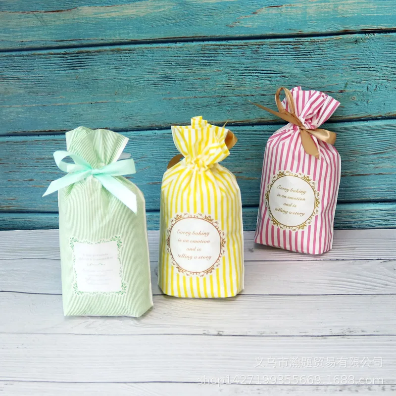 Custom Direct Supply Ribbon Drawstring Bags Holiday Packaging Bags Baking Pastry Cookie Bags Plastic Gif