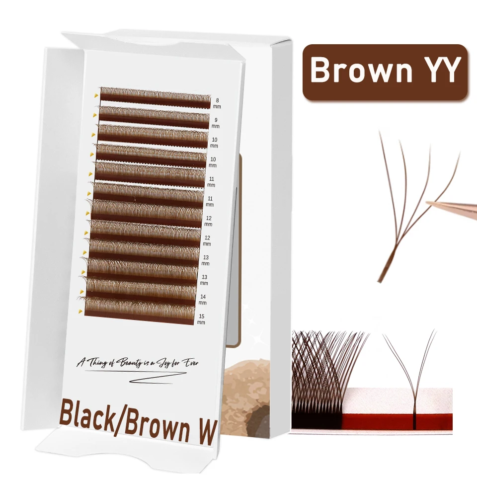

Black/Brown W Shaped Bloom 2D 3D 4D 5D Automatic Flowering Premade Fans Eyelashes Extensions YY Single Tip YY Individual Lashes