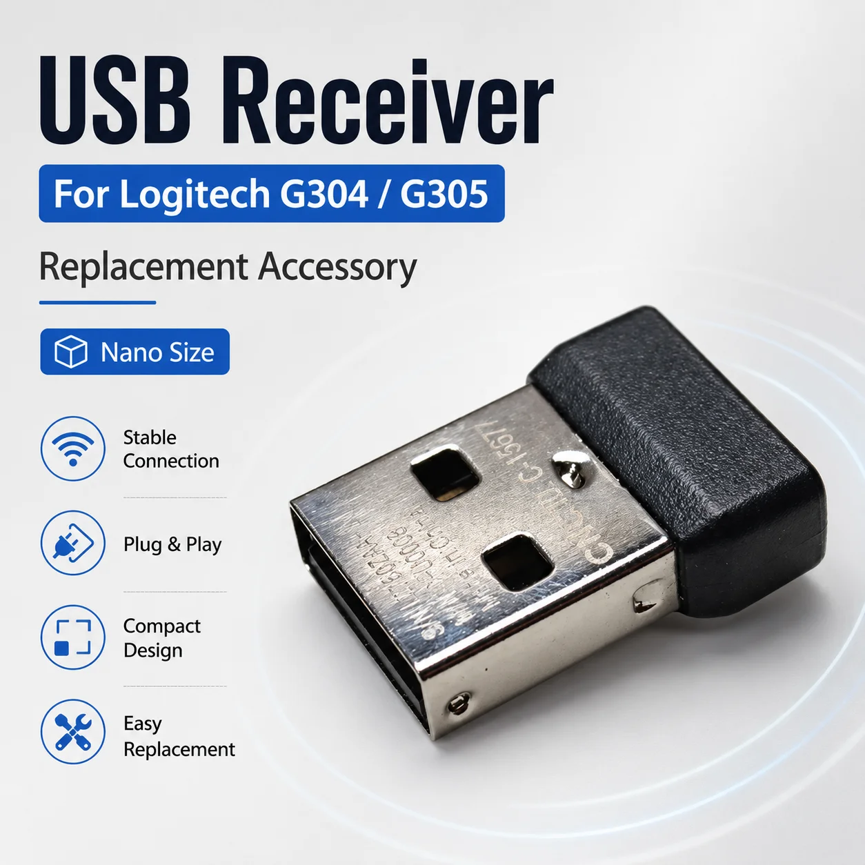 USB Receiver for Logitech G304 G305 Wireless Mouse Replacement Receiver Nano USB Dongle Mouse Adapter Replacement Accessory