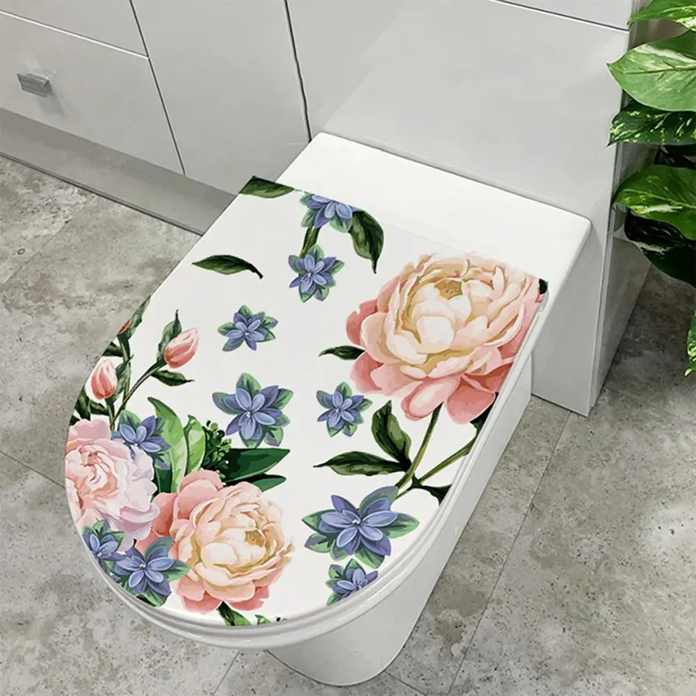 

Diy Toilet Lid Decal Easy to Remove Sticker Waterproof Peony Flower Decal Removable Toilet Lid Sticker with Strong for A