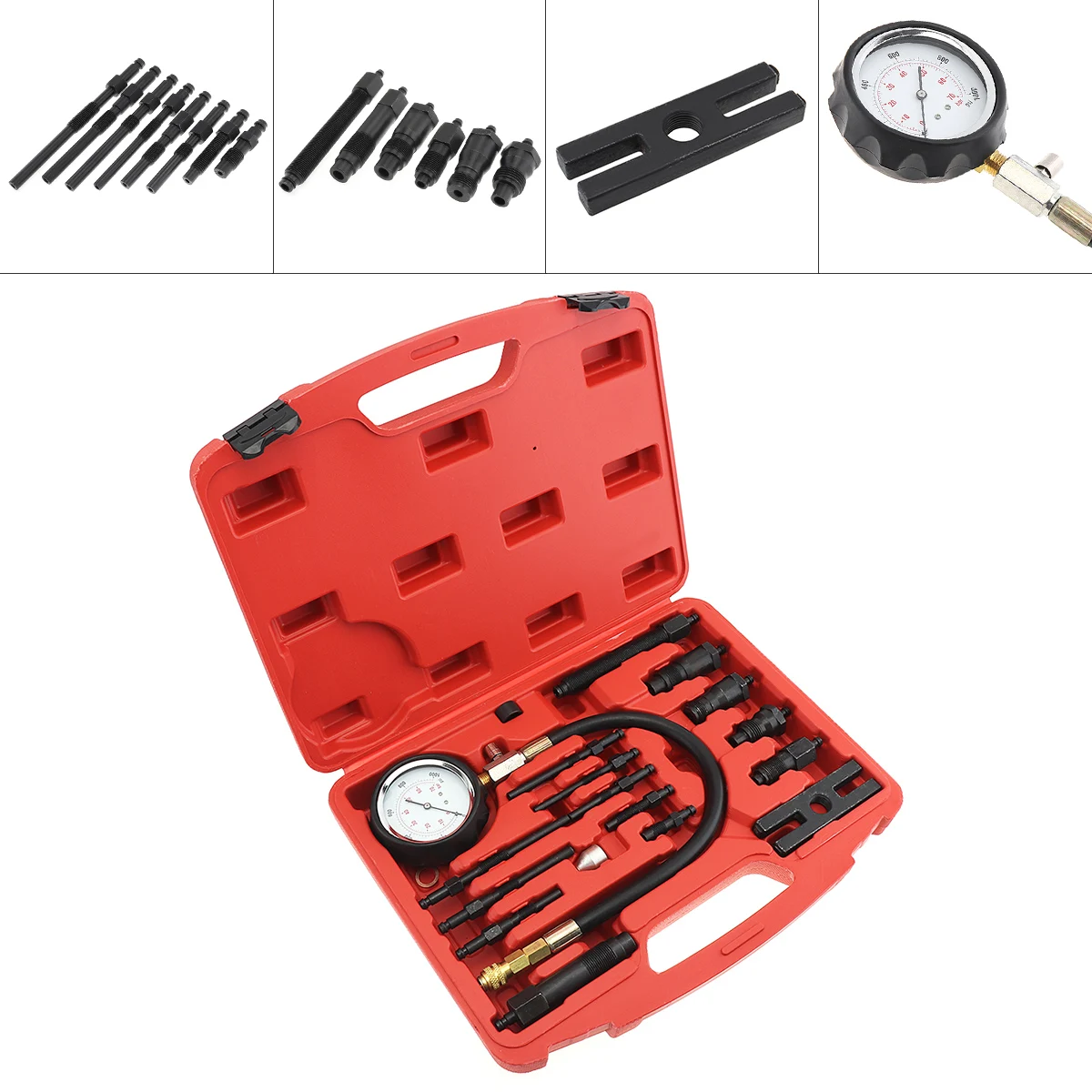 Universal 0-1000 PSI / 0-70 Bar Portable Replaceable Diesel- Engine Compression Diagnostic Tool Pressure Tester Kits for Cars