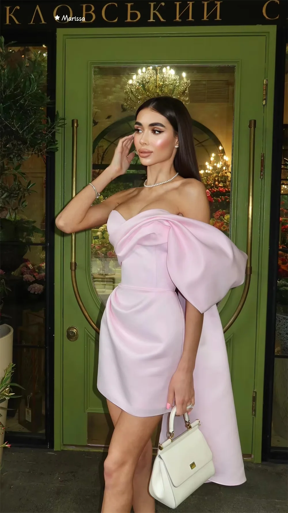 Marissa Gaun Pesta Buatan Khusus untuk Pernikahan Gaun Acara Dipesan Lebih Dahulu untuk Acara Khusus Rok Ketat Pendek Pita Bahu Terbuka