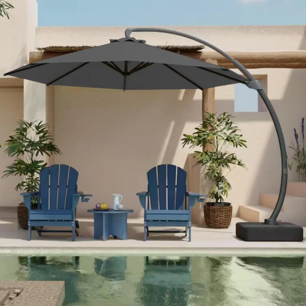 

12FT Cantilever Umbrella with Base Large Curvy Outdoor Aluminum Offset Umbrella w/ 360° Rotation