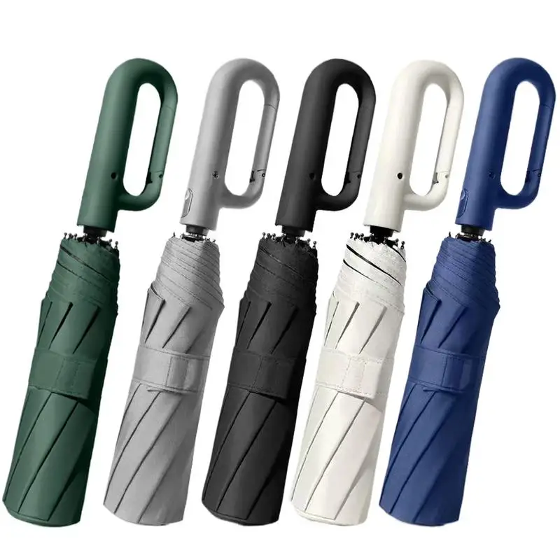 Automatic Folding Umbrella UV Protection Wind Proof Umbrellas with Carabiner Handle Compact Folding Umbrella Automatic Open and