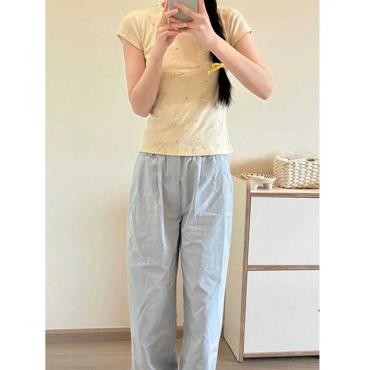 Pure Cotton Front Shoulder Short-sleeved T-shirt for Women in Summer New Sweet Slim Short Slim Top