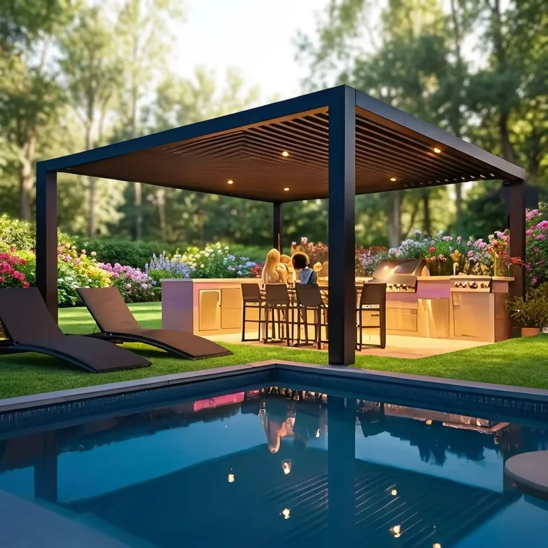 3x3 3x4 Outdoor Gazebo Pergola Canopy Automatic Opening Powder Coated Wood/ Plastic Screen PVC Backyard Gardening