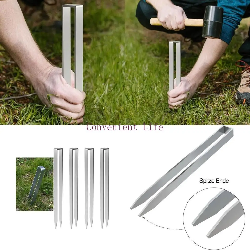 

L1EE 4Pcs Ground Stakes Anchors Garden Staple Steel Tent Nails Metal Ground