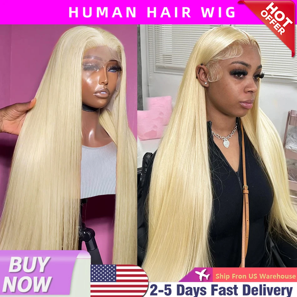 Perruque Lace Front Wig brésilienne naturelle, cheveux lisses, blond 613 HD, 13x4 13x6, 38 pouces, densité 200