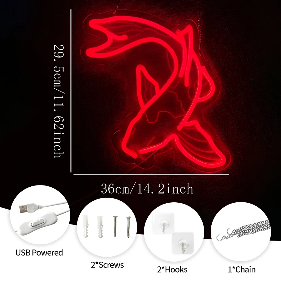 Koi Fish Neon Sign,LED Neon Light for Home Wall Decor,Fish Neon Sign for Bedroom Game Room Office Bar Restaurant Party Gifts
