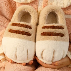 Comfortable 3D Cat Paw Plush House Slippers Warm Slip-on Furry Thermal Footwear for Autumn Winter Indoor Use