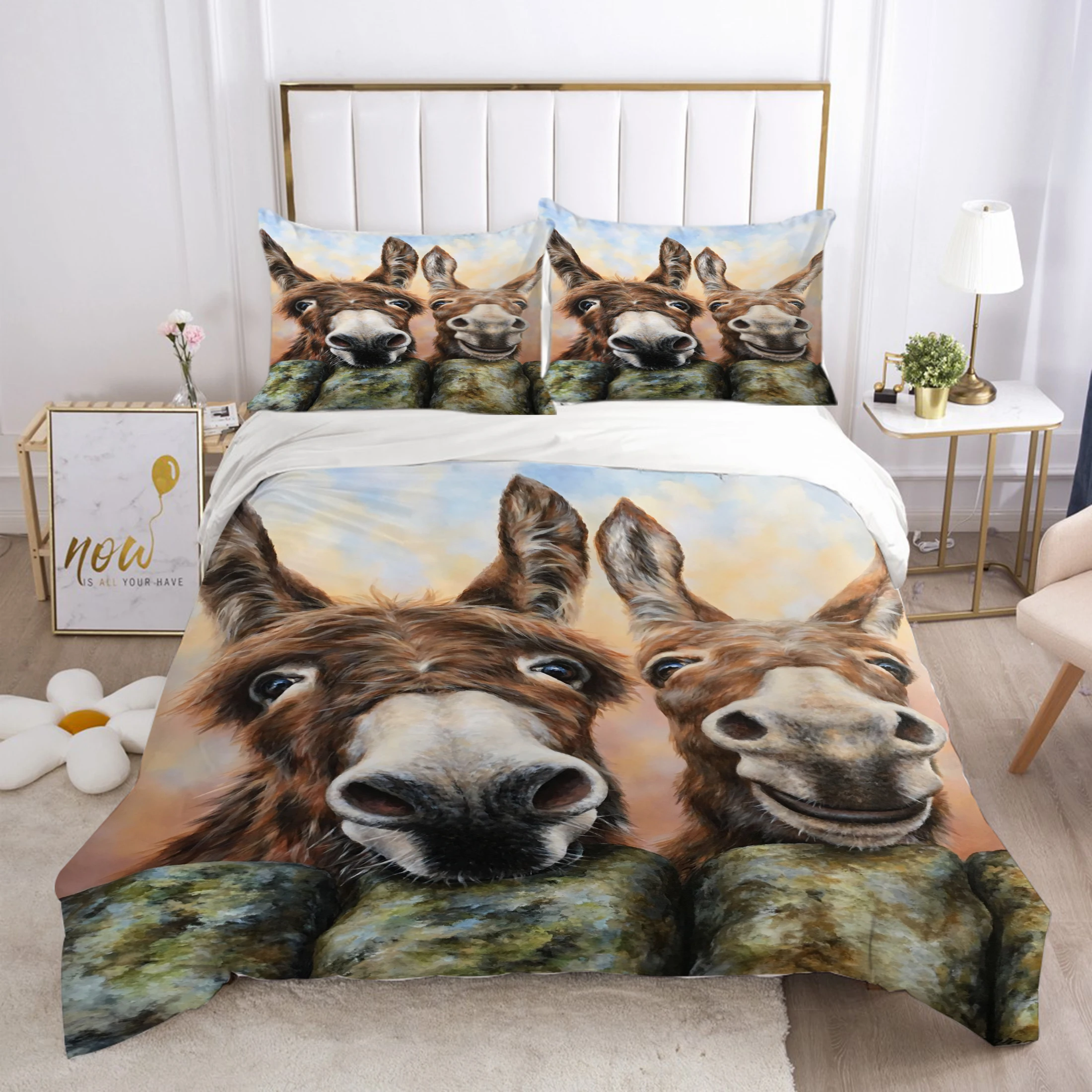 Comforter Cover Set Duvet Cover 3D Donkey Bedding Set Animal Home Quilt Cover