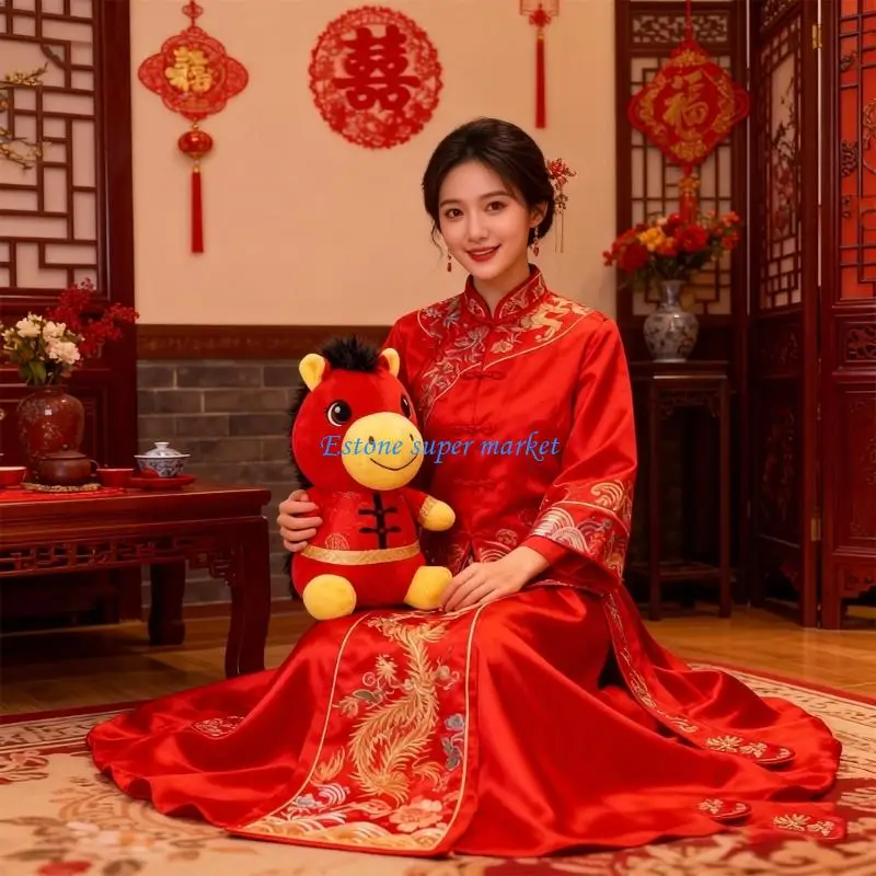 

090B Prosperity Symbol Plush Horse Doll Comforting Toy For Office Home Display