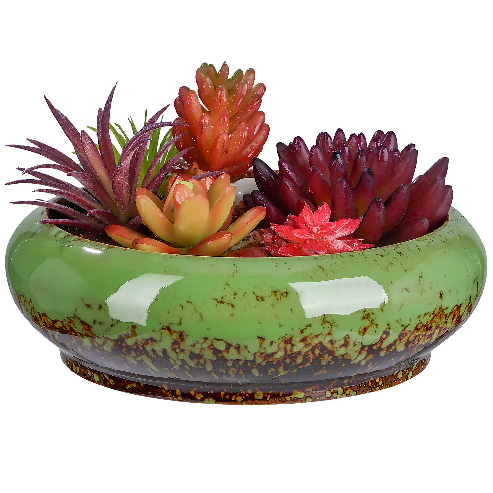 

Desktop Ceramic Succulent Planter Bowl Round Shallow Bonsai Pot with Drainage Hole for Flower Succulents Cactus Small Plant