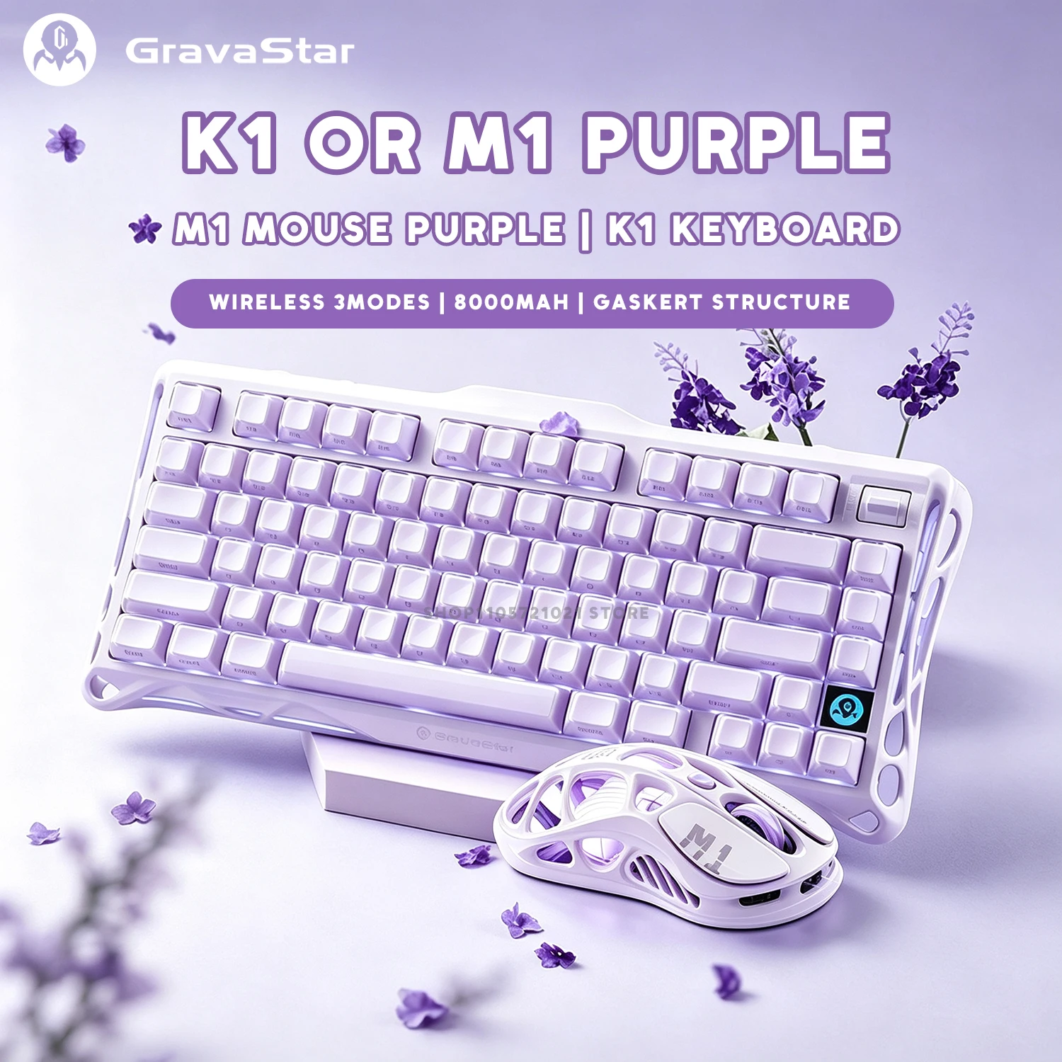 Gravastar Mercury K1 Purple Wireless Gaming Mechanical Keyboard Or M1 Purple Wireless Gamer Mouse Bluetooth Hotswap Keyboard