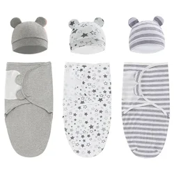100% Organic Cotton Baby Swaddle Blanket Wrap Hat Set for Infant Adjustable Newborn Swaddle Baby Swaddle for 0-3 Month