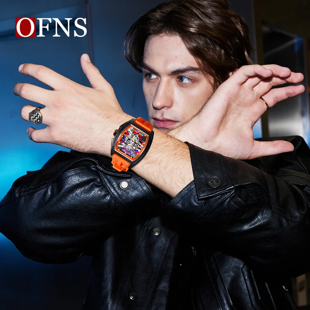 OFNS 1209 موضة الأصلي تونيو الملونة الهاتفي مقاوم للماء تاريخ ساعة اليد كوارتز حركة الساعات للرجال Reloj Hombre-2