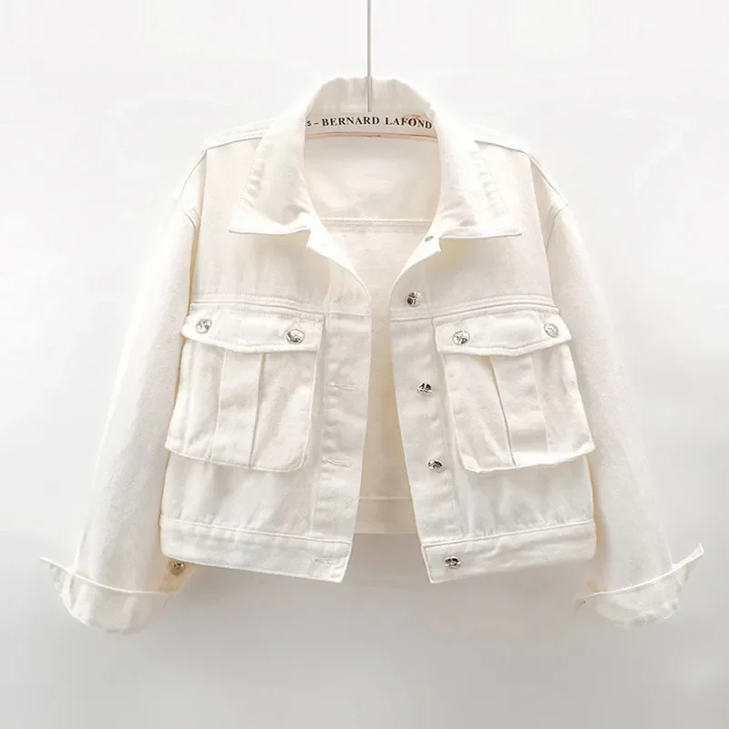 

2025 Spring And Autumn New Fashion Short Denim Coat Women Long Sleeve Loose Korean Pockets Jeans Jacket Female Outerwear W812