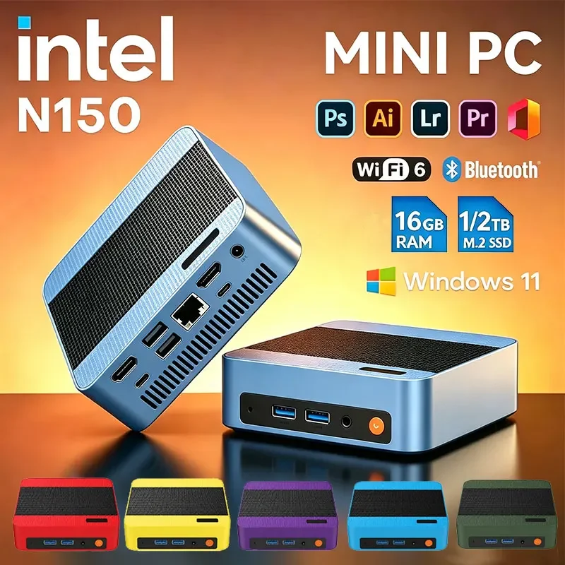 New Mini PC Computer Intel N150 Mini PC Gamer Windows 11 16GB RAM 1TB 2TB SSD Portable Gaming PC Desktop Office Work