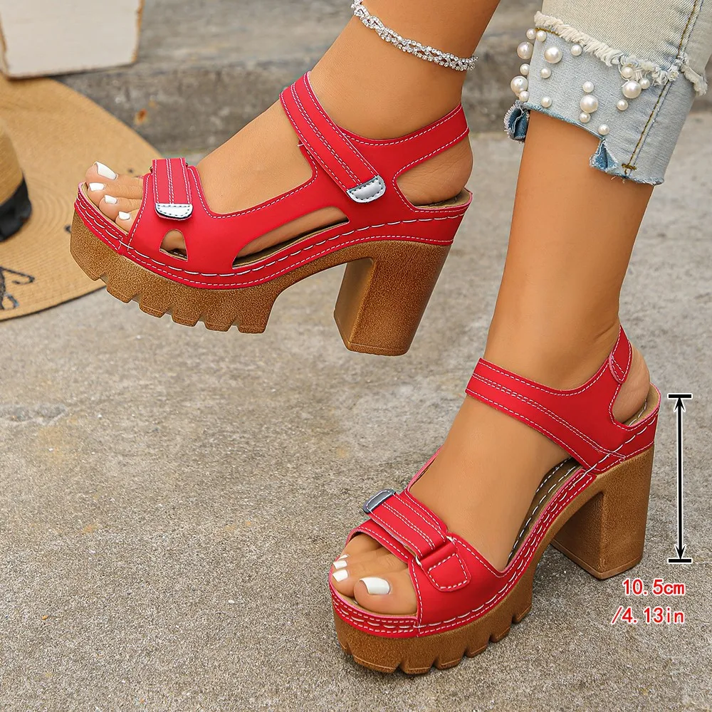 Summer New Plus Size 43 Women'S Sandals Woman Solid Color High Heel Shoes Thick Heel Open Toe Female Sandals Fashion Sandals 522 - view 5