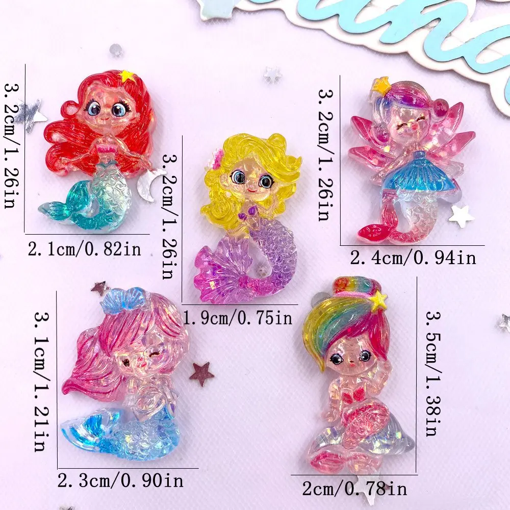 Resin Colorful Cartoon Glitter Mermaid Princess Girl Flatback Christmas Figurines 10PCS Scrapbook DIY Bow Accessory Decor Crafts