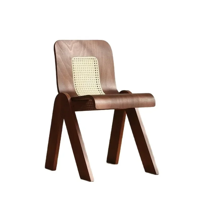 

Solid wood back dining chair, French light luxury medieval chair rattan